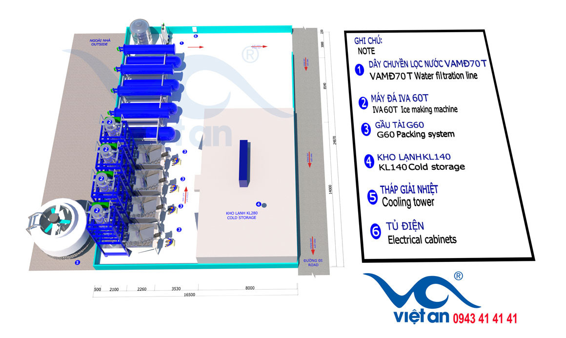 mặt bàng máy làm đá viên 120 Tấn