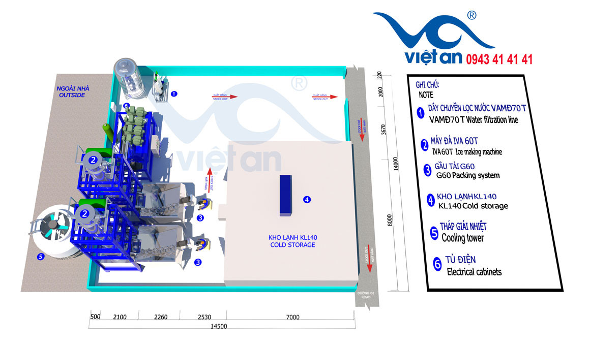 mặt bàng máy làm đá viên 60 Tấn